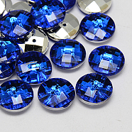 Taiwan Acrylic Rhinestone Buttons, Faceted, 2-Hole, Disc, Blue, 11.5x4mm, Hole: 1mm(BUTT-F022-11.5mm-04)