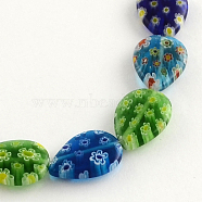 Handmade Millefiori Glass Beads Strands, Teardrop, Mixed Color, 17x13x4mm, Hole: 1mm, about 21pcs/strand, 14.1 inch(X-LK-R004-08)