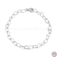 Rhodium Plated 925 Sterling Silver Heart Link Chain Bracelets, with S925 Stamp, Real Platinum Plated, 6-1/2 inch(16.5cm)(BJEW-I314-057A-P)