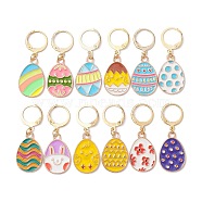 Easter Egg Alloy Enamel Pendant Decoration, with 304 Stainless Steel Leverback Findings, Mixed Color, 35mm, 12pcs/set(HJEW-JM01310-02)
