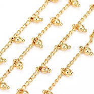 Handmade Brass Beaded Chains, with Brass Curb Chains and Spool, Long-Lasting Plated, Soldered, Lead Free & Cadmium Free, Round, Real 18K Gold Plated, 2.8x1.8x0.3mm, Round: 6x3x3mm, about 32.8 Feet(10m)/roll(CHC-I029-07G)