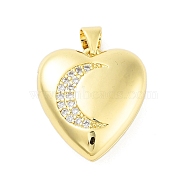 Rack Plating Brass Micro Pave Clear Cubic Zirconia Pendants, Cadmium Free & Lead Free, Long-Lasting Plated, Real 18K Gold Plated, Heart, Moon, 21x19x8mm, Hole: 5x3.5mm(KK-A208-04G-03)