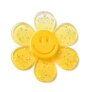 Gradient Color Transparent Acrylic Pendants, with Sequins, Sunflower with Smiling Face Charm, Gold, 30x27x4mm, Hole: 1.6mm(OACR-H004-01G)