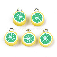 Handmade Polymer Clay Charms, with Platinum Tone Iron Findings, Lime Green, 13~15x10.5~11.5x4~5mm, Hole: 1.8mm(X-CLAY-T016-59B)