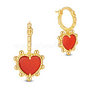 SHEGRACE Brass Hoop Earrings, with Natural Carnelian, Heart, Real 18K Gold Plated, Red, 28mm(JE833B)