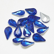 Pointed Back Glass Rhinestone Cabochons, Back Plated, Faceted, teardrop, Sapphire, 8x5x3mm(RGLA-T082-5x8mm-11)