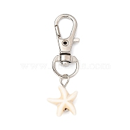 Synthetic Turquoise  Starfish Pendant Decorations, with Alloy Swivel Lobster Claw Clasps, Old Lace, 47.5mm(HJEW-JM01580-02)