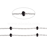 Stainless Steel Cardano Chains, with Enamel Beads and Spool, Long-Lasting Plated, Soldered, Flat Round, Stainless Steel Color, Black, 1x1mm, about 32.8 Feet(10m)/roll(CHS-I006-01P-B)