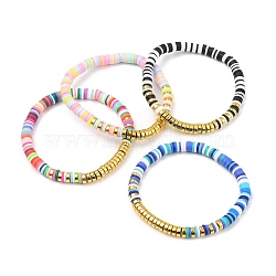 Stretch Bracelets, with Polymer Clay Heishi Beads and Non-magnetic Synthetic Hematite Beads, Mixed Color, Inner Diameter: 2-1/8 inch(5.5cm)(BJEW-JB05340-M)