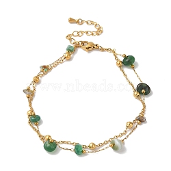 Summer Beach Nuggets Natural Agate(Dyed & Heated) Multi-Strand Anklets, Ion Plating(IP) 304 Stainless Steel Anklets for Women, Golden, 8-3/8 inch(21.4cm)(BJEW-P326-07D-G)