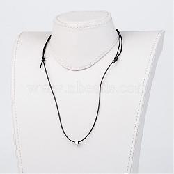 Cowhide Leather Cord Necklace Making, with Stainless Steel Beads, Black, 19.6 inch~29.9 inch(NJEW-JN01692)