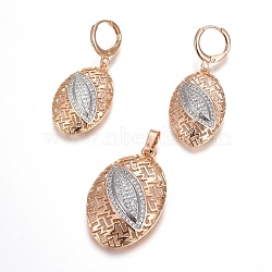 Brass Micro Pave Cubic Zirconia Jewelry Sets, Pendant and Earrings, Long-Lasting Plated, Oval with Eye, Light Gold, 41mm, Hole: 4.5x6mm; 40.5mm, Pin: 1mm(SJEW-F189-04KCG)