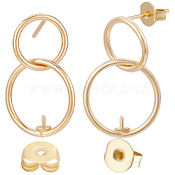 12Pcs Brass Double Ring Dangle Stud Earring Findings, For Half Drilled Beads, with Iron Pins, Long-Lasting Plated, Nickel Free, with 12Pcs Ear Nuts, Real 18K Gold Plated, 23mm, Pin: 0.8mm and 0.6mm, Tray: 3mm(KK-BBC0007-73)