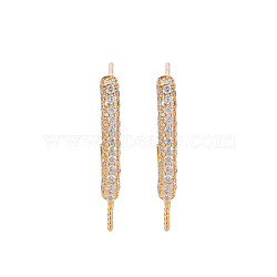 Brass Micro Pave Clear Cubic Zirconia Stud Earring Hooks, for Half Drilled Bead, Nickel Free, Real 18K Gold Plated, 22x3mm, 22 Gauge, Pin: 0.6mm, Pin: 0.6mm(for Half Drilled Bead)(KK-S356-661-NF)