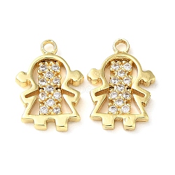 Brass Micro Pave Cubic Zirconia Pendants, Girl Charms, Real 18K Gold Plated, 12x8x1.5mm, Hole: 1.2mm(KK-F862-07G)