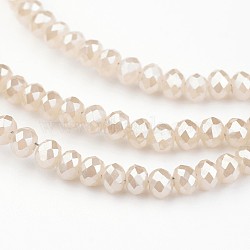 Electroplate Glass Beads Strands, Imitation Jade, Rondelle, Full Rainbow Plated, Faceted, Floral White, 3x2mm, Hole: 1mm, about 150~160pcs/strand, 14.96~15.98''(38~40.6cm)(EGLA-P018-2mm-FR-A02-A)