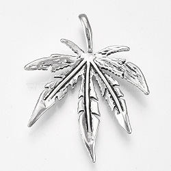 Tibetan Style Alloy Big Pendants, Pot Leaf/Hemp Leaf Shape, Weed Charms, Antique Silver, 55x43.5x7mm, Hole: 8x3mm(PALLOY-S178-07)