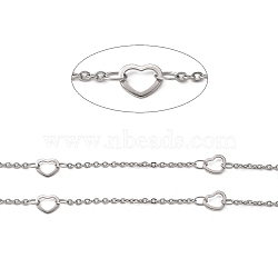 304 Stainless Steel Cable Chains, Soldered, with Heart Connector, Stainless Steel Color, 2x1.5x0.3mm(CHS-K001-60)