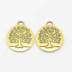 Tibetan Style Alloy Tree of Life Pendants, Lead Free & Cadmium Free, Flat Round, Antique Golden, 28x24x2mm, Hole: 4.5x2mm(TIBEP-19040-AG-RS)