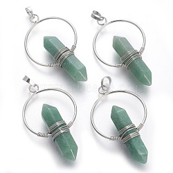 Natural Green Aventurine Big Double Terminated Pointed Pendants, with Brass Findings, Bullet, Platinum, 57.5~59x33.2~34x12~12.5mm, Hole: 7.5~8x5mm(G-G771-A05)