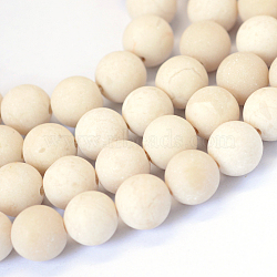 Frosted Natural Fossil Round Bead Strands, 12mm, Hole: 1.5mm, about 32pcs/strand, 15.5 inch(G-E334-12mm-22)