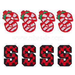 8Pcs 2 Style Letter.S Candy Cane Holly Leaf Appliques, Computerized Embroidery Cloth Iron on/Sew on Patches, Mixed Color, 61~67x40~47x1.1~2mm, 4pcs/style(PATC-DC0001-03)