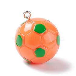 Opaque Resin Pendants, with Platinum Plated Iron Loops, Football, Coral, 24.5x21.5mm(RESI-I042-01E)