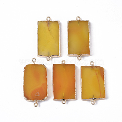 Edge Golden Plated Natural Agate Links connectors, with Golden Tone Iron Loops, Rectangle, Dyed, Gold, 48~53.5x24~28x4~7mm, Hole: 1.8mm(G-S359-025B)