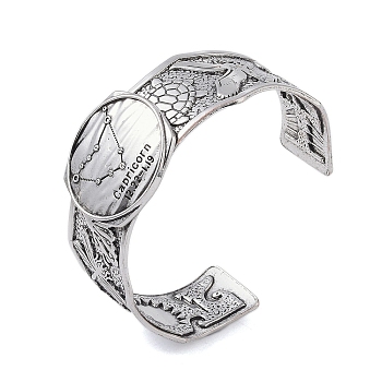 Constellation Alloy Open Cuff Bangles for Women Men, Antique Silver, Capricorn, Inner Diameter: 2-1/2 inch(6.2cm), 20~31mm