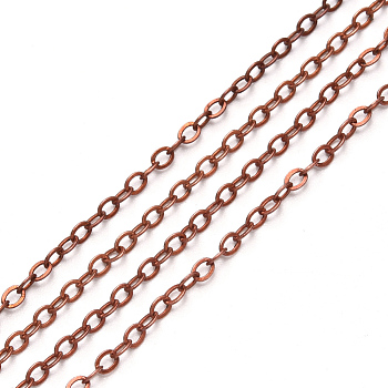 3.28 Feet Brass Cable Chains, Soldered, Flat Oval, Red Copper, 2.6x2x0.3mm, Fit for 0.7x4mm Jump Rings