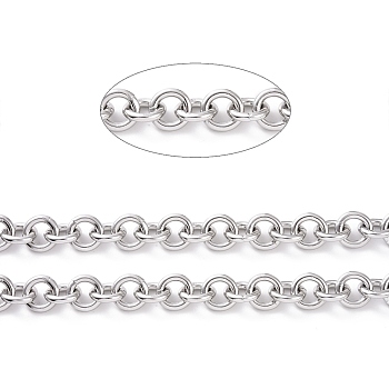 304 Stainless Steel Rolo Chains, with Spool, for Jewelry Making, Unwelded, Stainless Steel Color, 12x2mm, about 16.4 Feet(5m)/roll