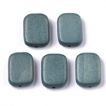 Painted Natural Wood Beads, Rectangle, Cadet Blue, 18x13x5.5mm, Hole: 1.5mm