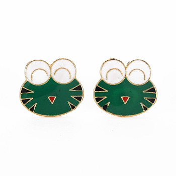 Frog Enamel Pin, Animal Alloy Brooch for Backpack Clothes, Cadmium Free & Lead Free, Light Gold, Sea Green, 18x20x12mm, Pin: 1mm