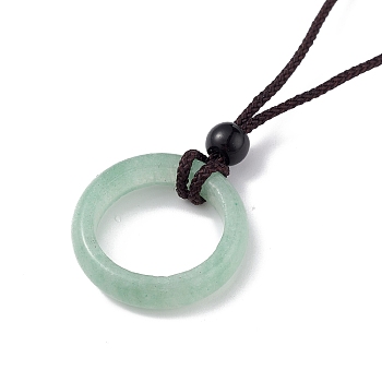 Natural Green Aventurine Ring Pendant Necklace with Nylon Cord for Women, 27.95 inch(71cm)