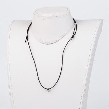 Cowhide Leather Cord Necklace Making, with Stainless Steel Beads, Black, 19.6 inch~29.9 inch