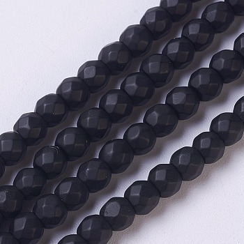 Synthetic Black Stone Beads Strands, Dyed, Faceted, Frosted, Round, Black, 4mm