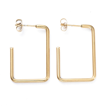 201 Stainless Steel Stud Earrings, with Ear Nuts and 304 Stainless Steel Pins, Rectangle, Golden, 30.5x20.5x2mm, Pin: 0.8mm