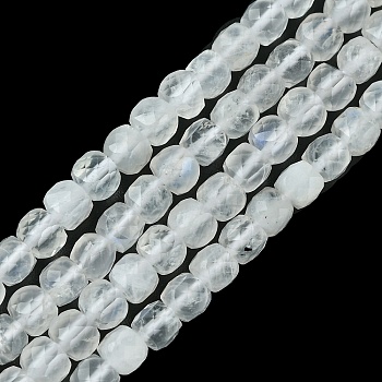 Natural Rainbow Moonstone Beads Strands, Faceted, Cube, 4x4x4mm, Hole: 0.9mm, about 110pcs/strand, 15.35 inch(39cm)