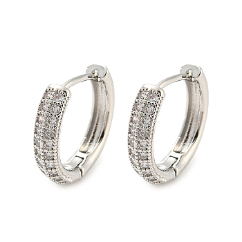 Brass with Cubic Zirconia Hoop Earrings, Ring, Platinum, 15.5x3.5mm