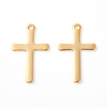 201 Stainless Steel Pendants, Cross, Golden, 20.5x12.5x0.8mm, Hole: 1.4mm