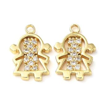 Brass Micro Pave Cubic Zirconia Pendants, Girl Charms, Real 18K Gold Plated, 12x8x1.5mm, Hole: 1.2mm
