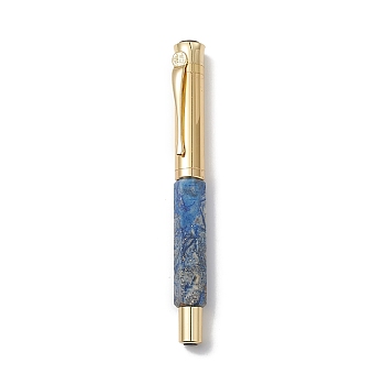Dyed Natural Pyrite Brass Pens, Reiki Energy Fountain Pen, with Pen Case, Office & School Supplies, 142x19x14mm