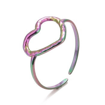 Ion Plating(IP) Rainbow Color 304 Stainless Steel Open Heart Cuff Ring for Women, US Size 7 3/4(17.9mm)