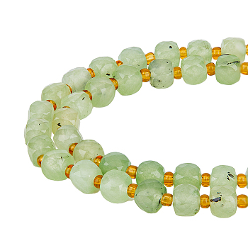 1 Strand Natural Prehnite Beads Strands, with Glass Seed Beads, Faceted, Cube, 5~5.5x5~5.5x5~5.5mm, Hole: 1.2mm, about 15.35''(39cm)