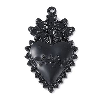 Rack Plating Alloy Enamel Pendants, Cadmium Free & Nickel Free & Lead Free, Heart Charms, Black, 29.5x23x3.5mm, Hole: 1.6mm