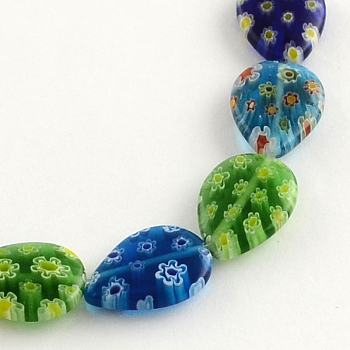 Handmade Millefiori Glass Beads Strands, Teardrop, Mixed Color, 17x13x4mm, Hole: 1mm, about 21pcs/strand, 14.1 inch