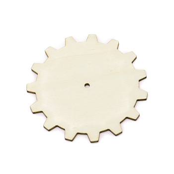 Gear Unfinish Wooden Pieces, for Crafts DIY Painting Supplies, Linen, 7.4x0.25cm, Hole: 3mm