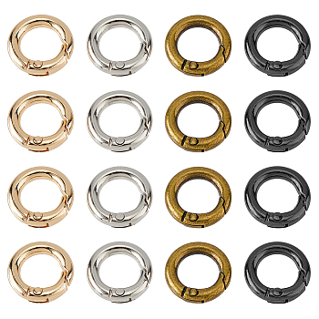 24Pcs 4 Colors Alloy Spring Gate Rings, Ring, Mixed Color, 17.5x3.5~4mm, 6pcs/color