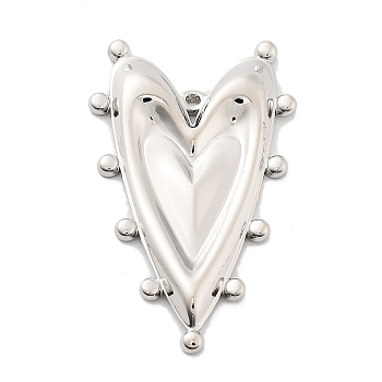 Valentine's Day Brass Pendants, Long-lasting Plated, Heart, Platinum, 36x21.5x3mm, Hole: 0.8mm