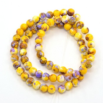 Synthetic Ocean White Jade Beads Strands, Dyed, Round, Yellow, 6mm, Hole: 1mm, about 66pcs/strand, 15.74 inch
